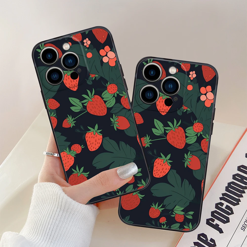 

Oil Painting Strawberry Case for Iphone 14Pro 13 12 Mini 11 Pro Max XS X XR 7 8 SE 11Pro 14Plus Shockproof Soft Silicone Cover