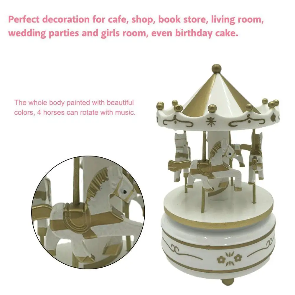 

Merry Go Round Carousel Music Box Birthday Valentines Hand Rotate Cake Decoration Kids Children Girlfriend Girl Gift