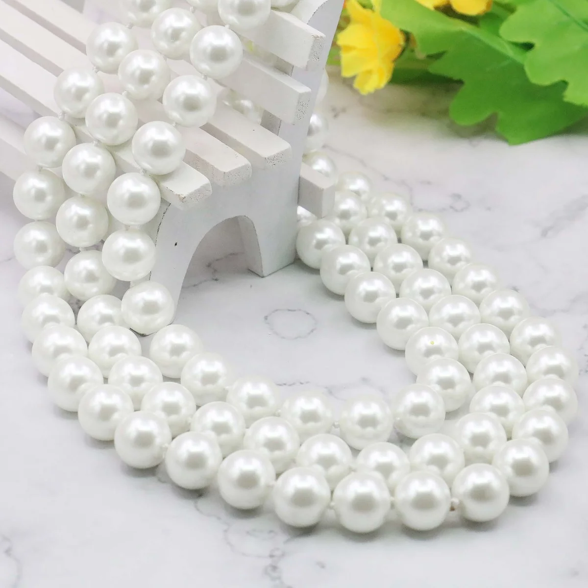 12mm Long Chain White Sea Shell Pearl Beads Necklace Jewelry for Women Hand Made Making Design Stone Rope 48inch Gifts for Girls