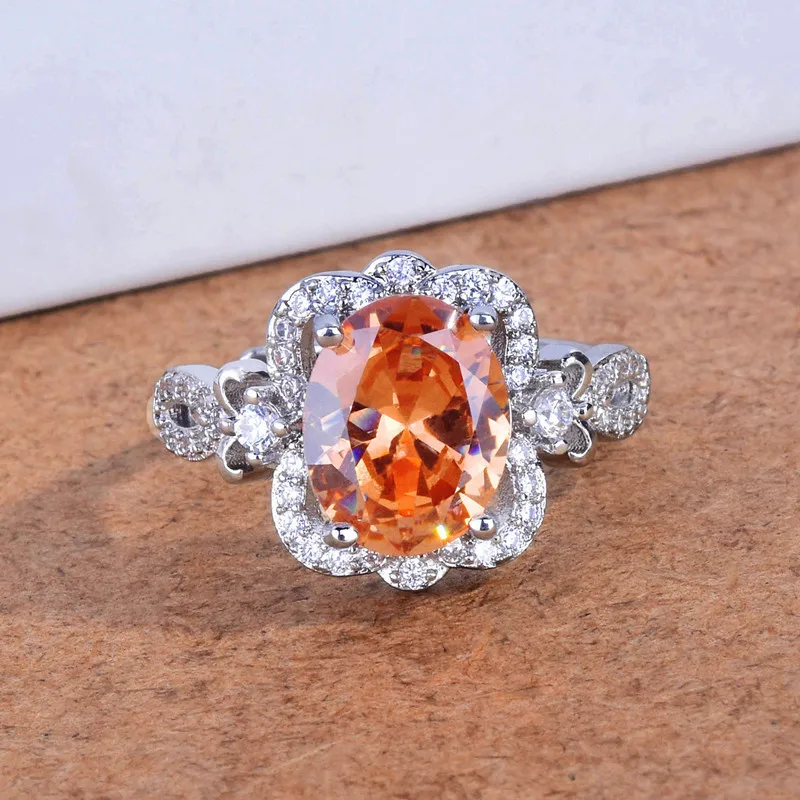 

Elegant Oval Champagne Topaz Cubic Zirconia Solitaire Engagement Rings For Women
