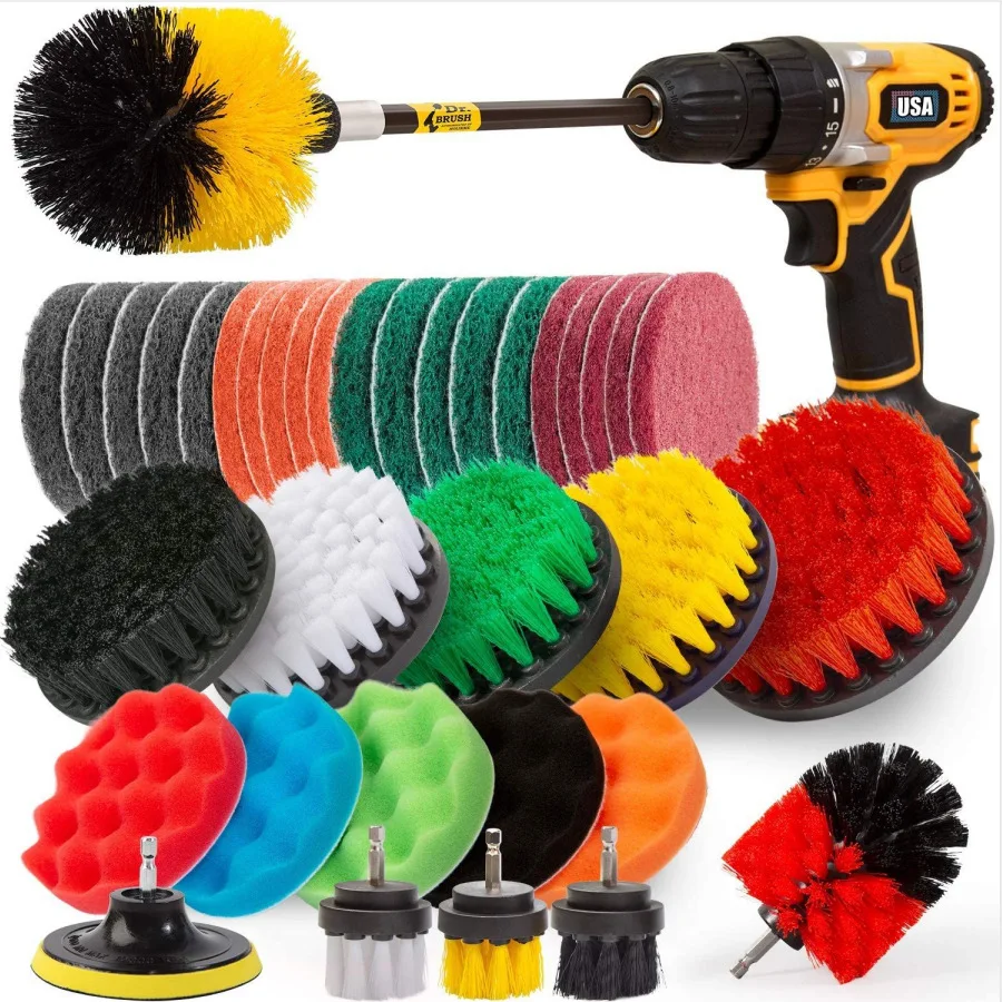 

3-37Pcs/Set Drill Brush Cleaning Brush Attachment Set Power Scrubber Tool Car Polisher Bathroom Kitchen Cleaning Kit Accessories