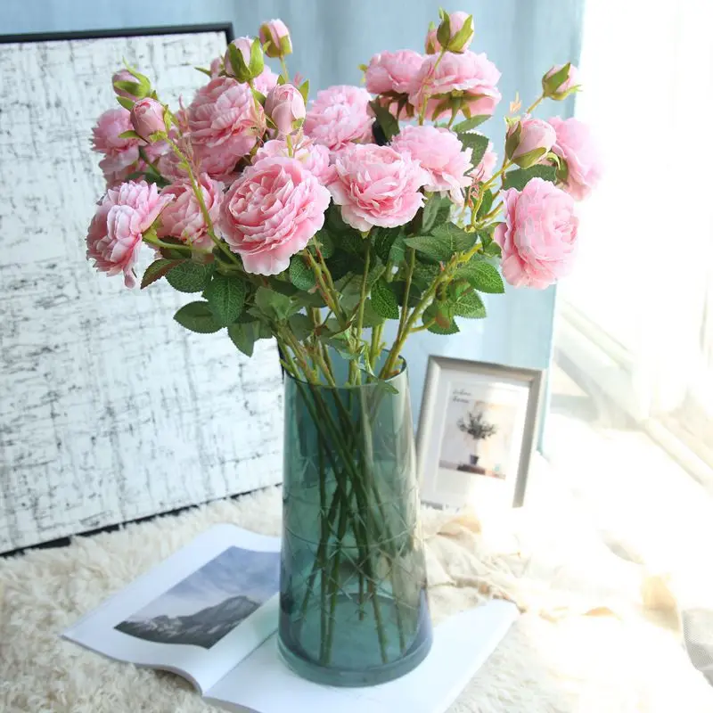 

1/6 pcs Rose Artificial Flowers 3 Heads Pink White Peonies Silk Flower Wedding Garden Decoration Fake Flower Bouquet Peony