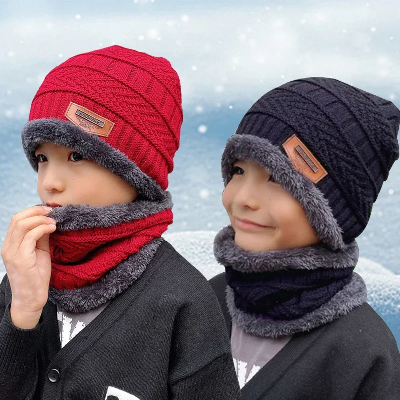 

Cap Girls Knitted Wool Scarf Hat Velvet Children Thickened One-piece Warm New Winter Hat Cap Cold-proof Protection Kids Ear Plus