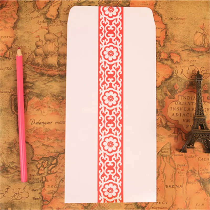 

Coloffice 10PCs Retro Traditional Chinese Style Red-green pattern Vintage White Kraft Envelope School Office Supplies 11*22cm
