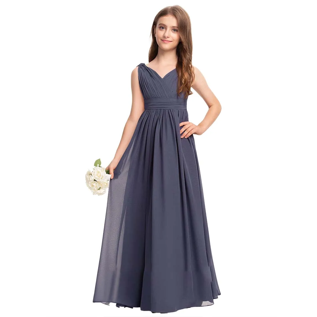 

YZYmanualroom Junior Bridesmaid Dress V Neck Floor Length Chiffon With Pleated Evening Dress New Elegant Slim Banquet Gowns