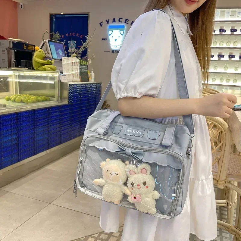 

Cute Transparent Canvas Baby Bag Single Shoulder Diagonal Span Bag Pain Bag College Style New Summer Style Simple