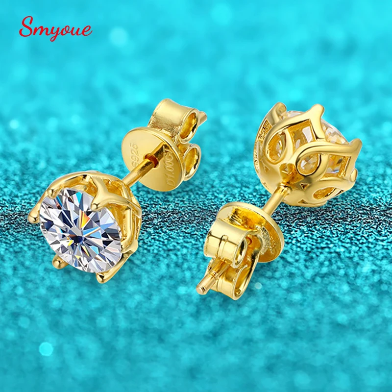 

Smyoue 18k Plated 0.5-2CT Certified Moissanite Stud Earrings for Women Luxury Wedding Jewelry S925 Sterling Silver Party Gift