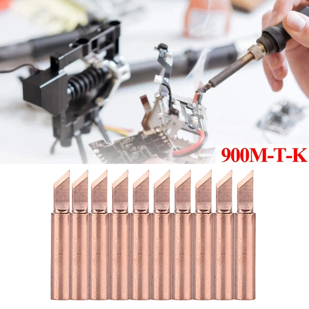 

10Pcs/Set Pure Copper Soldering Iron Tip 900M-T-K Welding Electric Iron Power Supply Grounding Components For 936 8586 Soldering