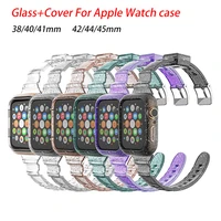 glasscover for apple watch case 45mm 41mm 44mm 40mm 42mm 38mm iwatch sport silicone bracelet for apple watch band serie 7 6se 5
