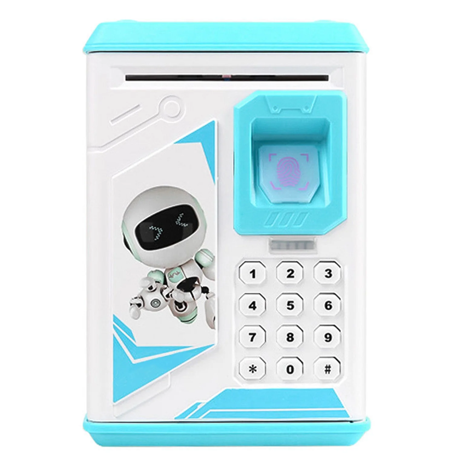 

Electronic Bank Atm Password Fingerprint Money Box Cash Coins With Music,Blue