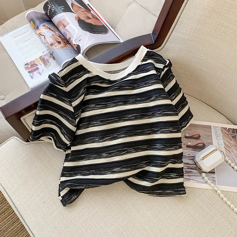 

2022 Women High Quality Striped T Shirt Short Sleeve O Neck Tees Ladies Casual Tee Shirt Street Wear Top