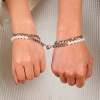 tulx 2pcs imitation pearl magnet heart bracelet for woman men friendship couple bracelets valentines day jewelry wholesale