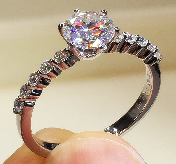Custom Real 14K White Gold Ring Women Engagement Party Wedding Round Moissanite Diamond Classic Trendy 1 2 3 4 5 Carat