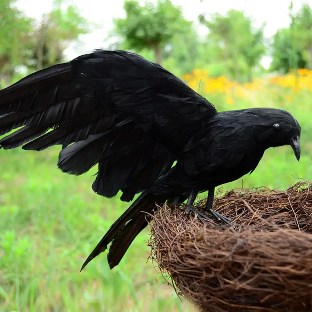 

Simulation Artificial Feathered Crow Bird Ornament Toy Halloween Party Props