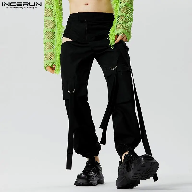 

Модные повседневные мужские брюки INCERUN, брюки на молнии с высокой талией, стильные женские брюки-карго, горячая Распродажа, однотонные женские брюки 2023
