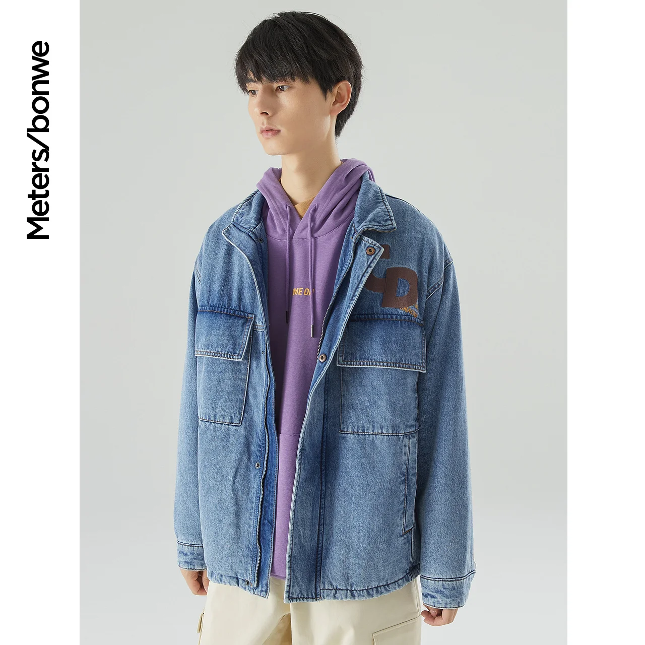 Metersbonwe Mmen's Casual Woven Denim Coats Winter Casual Cotton-Padded Jacket Male Warm Short Loose Denim Jackets