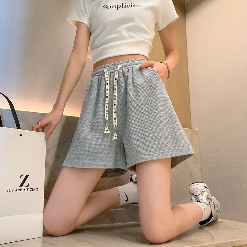 Women Shorts Traf High Waisted Loose Wide Leg Short Pants Women Clothing Booty Shorts Waffle Fabric Y2K Korean Fashion PELEDRESS
