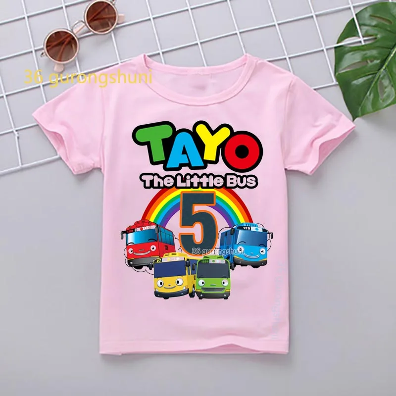 Мультяшная футболка для девочек топы тайо маленький автобус 6 дней рождения