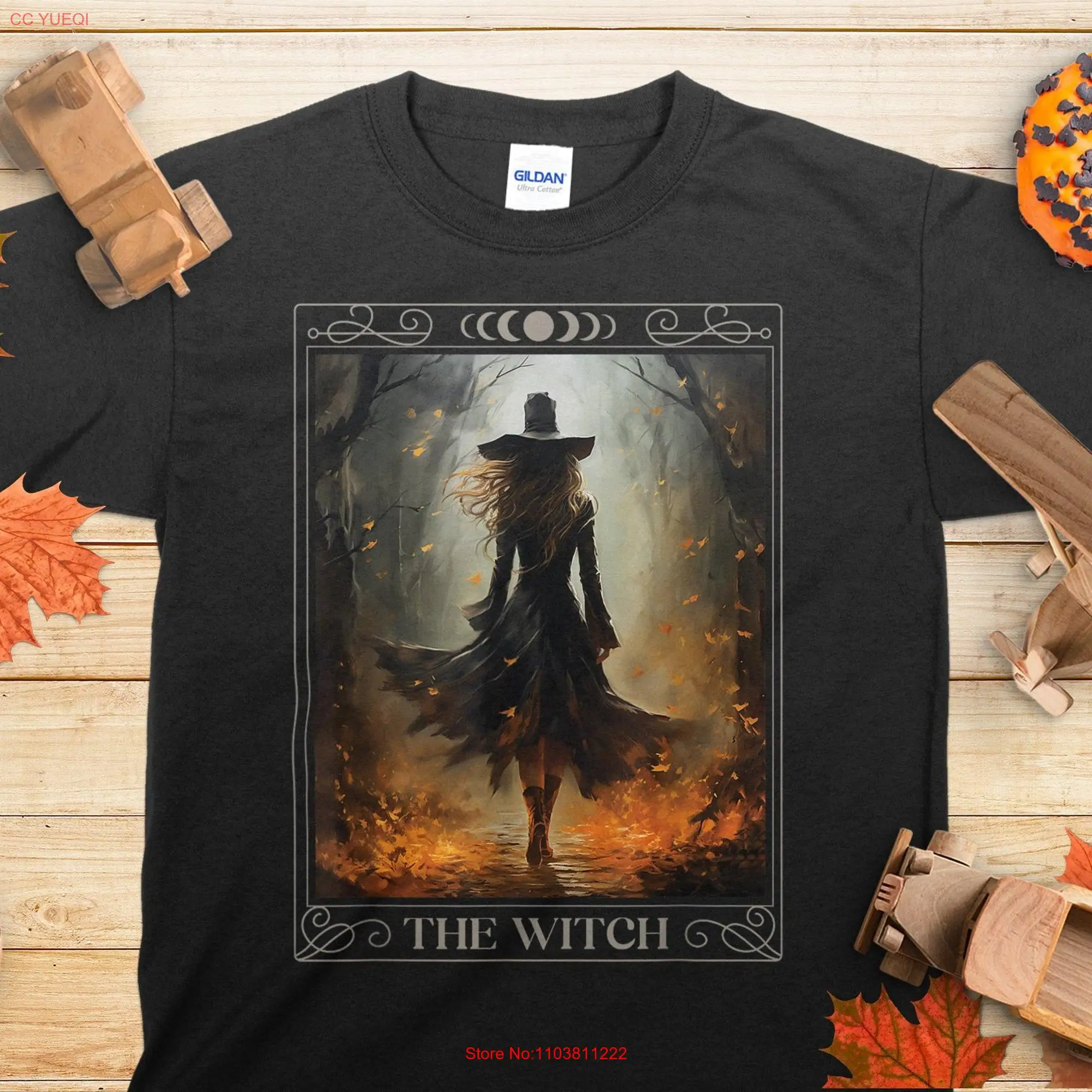 Фото Футболка Witch Walk In The Forest, мистический Таро ходящий на Хэллоуин, Готический Темный волшебный мир, длинные или Короткие рукава №1