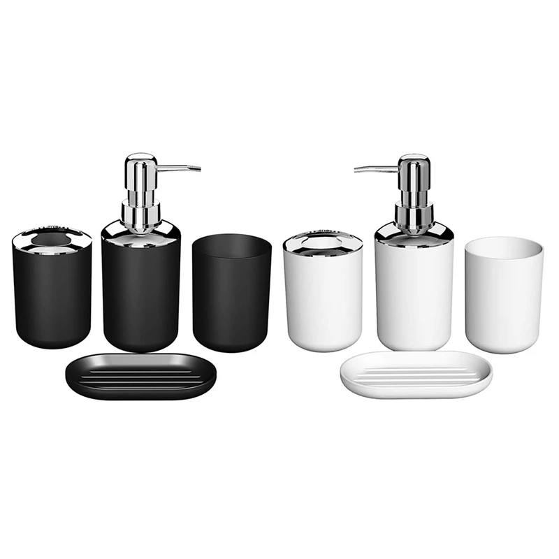 

8 Pcs Plastic Bathroom Accessory Set,Bath Toilet Brush Set With Toothbrush Holder,Toothbrush Cup(Black &White)
