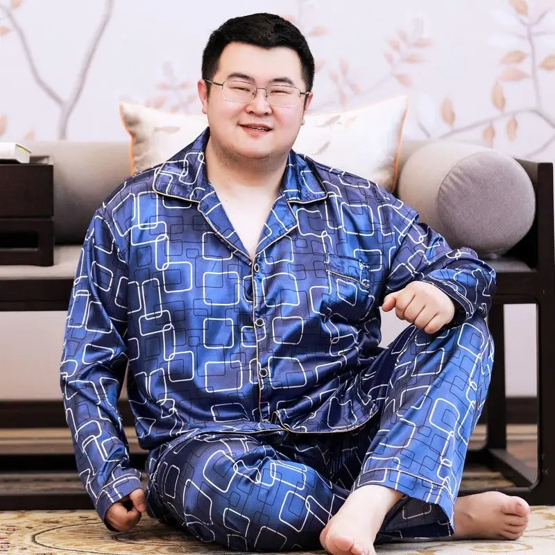 1 Thin type of ice age season long sleeve pajamas to heavy male yards silk fertilizer increased leisurewear suit 300 catties
