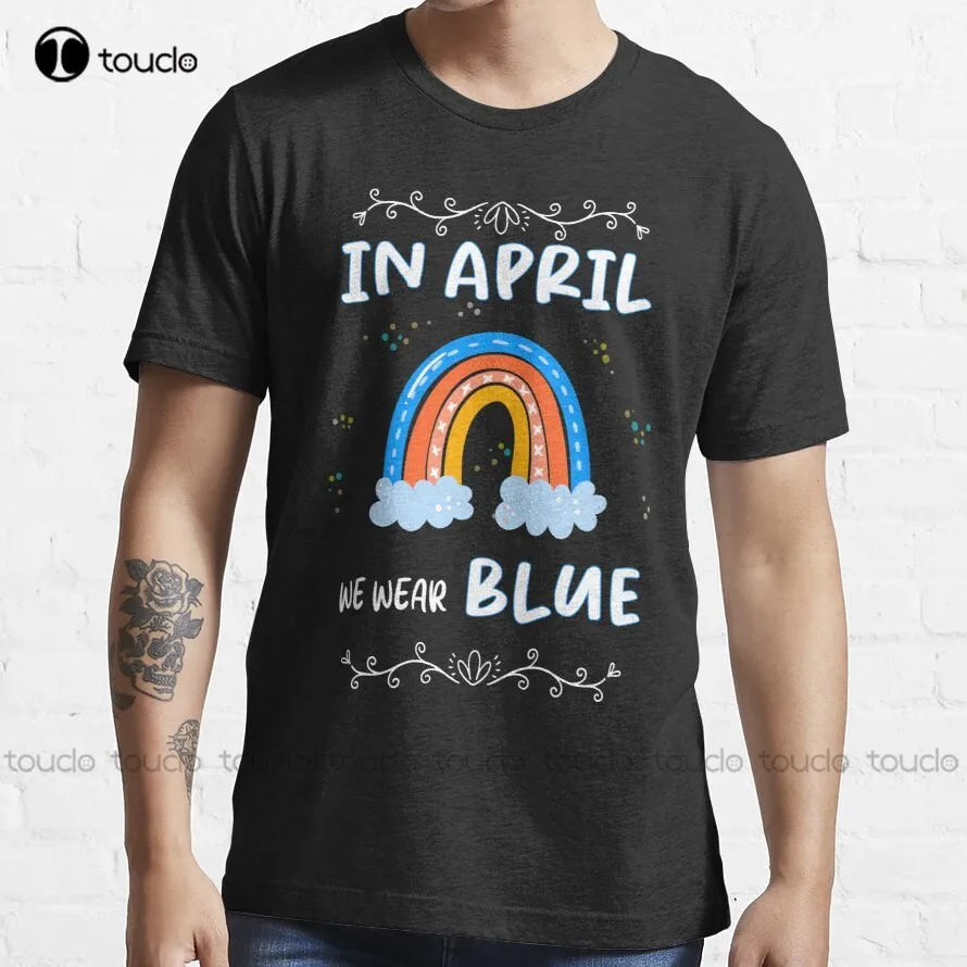 

In April We Wear Blue Autism Rainbow In April We Wear Blue Autism Awareness Month T-Shirt Mens T Shirts Gd Hip Hop New Popular