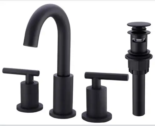 

2-Handle 8 inch Widespread Bathroom Sink Faucet with Pop Up Drain and UPC Faucet Supply Hoses, Matte Black Basin Faucet Mixer