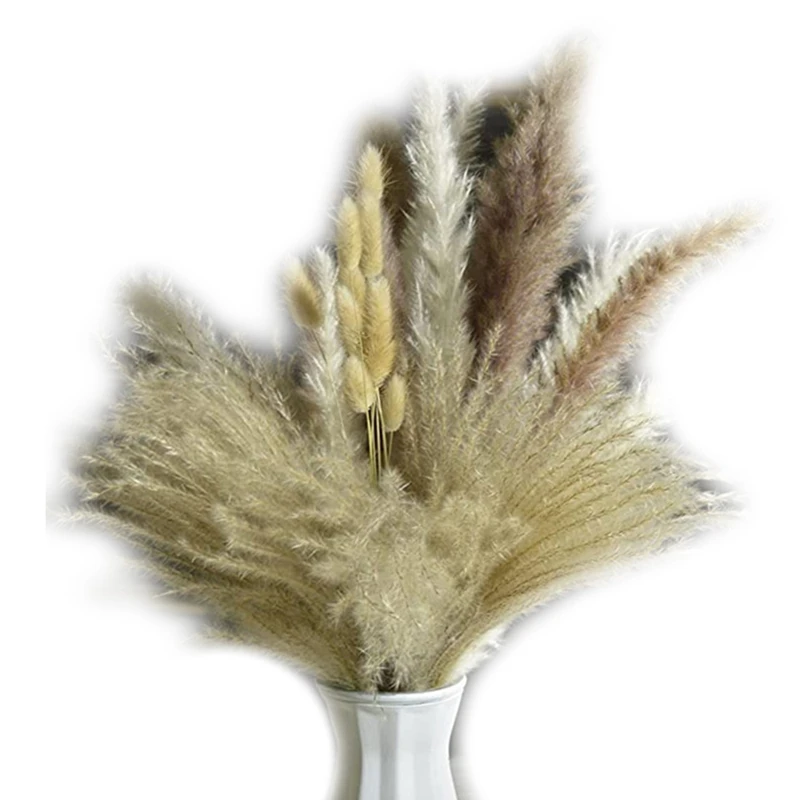 

Pampas Grass Fluffy Natural Dried Plant 90 Pcs 17.5 Inch - For Home Decor & Boho Decor