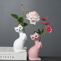 cat shape ceramic vase flower pot living room desktop dried flower flower pot home creative sculpture vase decoration crafts