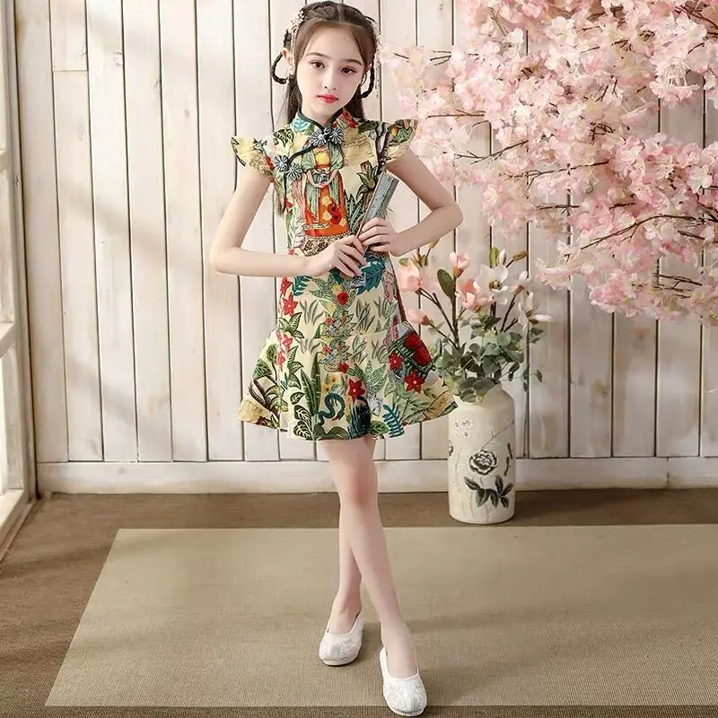 

Детское летнее платье-Ципао в китайском стиле, на возраст от 2 до 13 и 14 лет