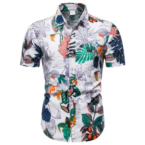 Футболка мужская компрессионная с коротким рукавом, трико, модная рубашка для отдыха, гавайская рубашка с коротким рукавом, лето
