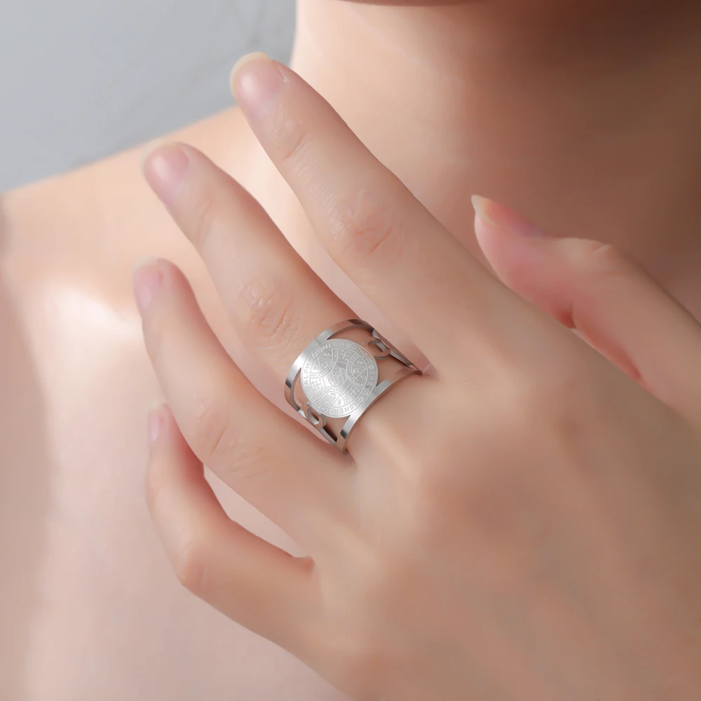 Фото Кольцо Dawapara Enochian Magic Archangels, регулируемое, с символикой Соломона и каббалы, амулет защиты, из нержавеющей стали. №5