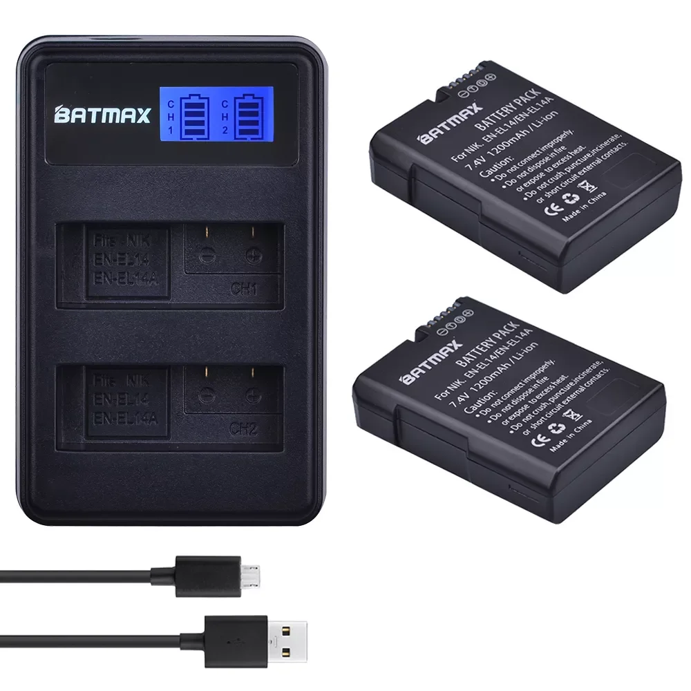 

NEW 2X EN-EL14 EN-EL14a ENEL14 EN EL14 EL14a Battery + LCD USB Dual Charger for Nikon D3100 D3200 D3300 D5100 D5200 D5300 P7000