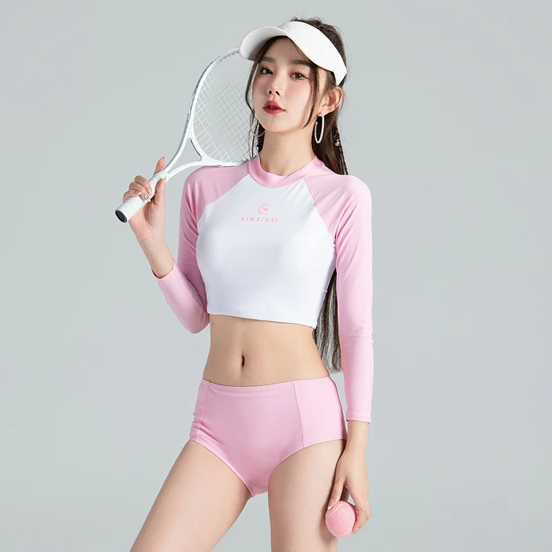 

Корейский длинный рукав Рашгард женские короткие штаны 2023 Двухсекционный купальник для серфинга костюм для дайвинга спортивная одежда