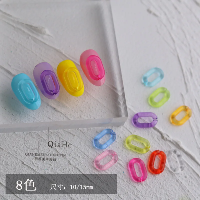 

10PCS Donut Nail Enhancements EQ Oval Nail Decoration Ice Transparent Jelly Candy Naked Plastic Style Colored 3D Chain Ring For