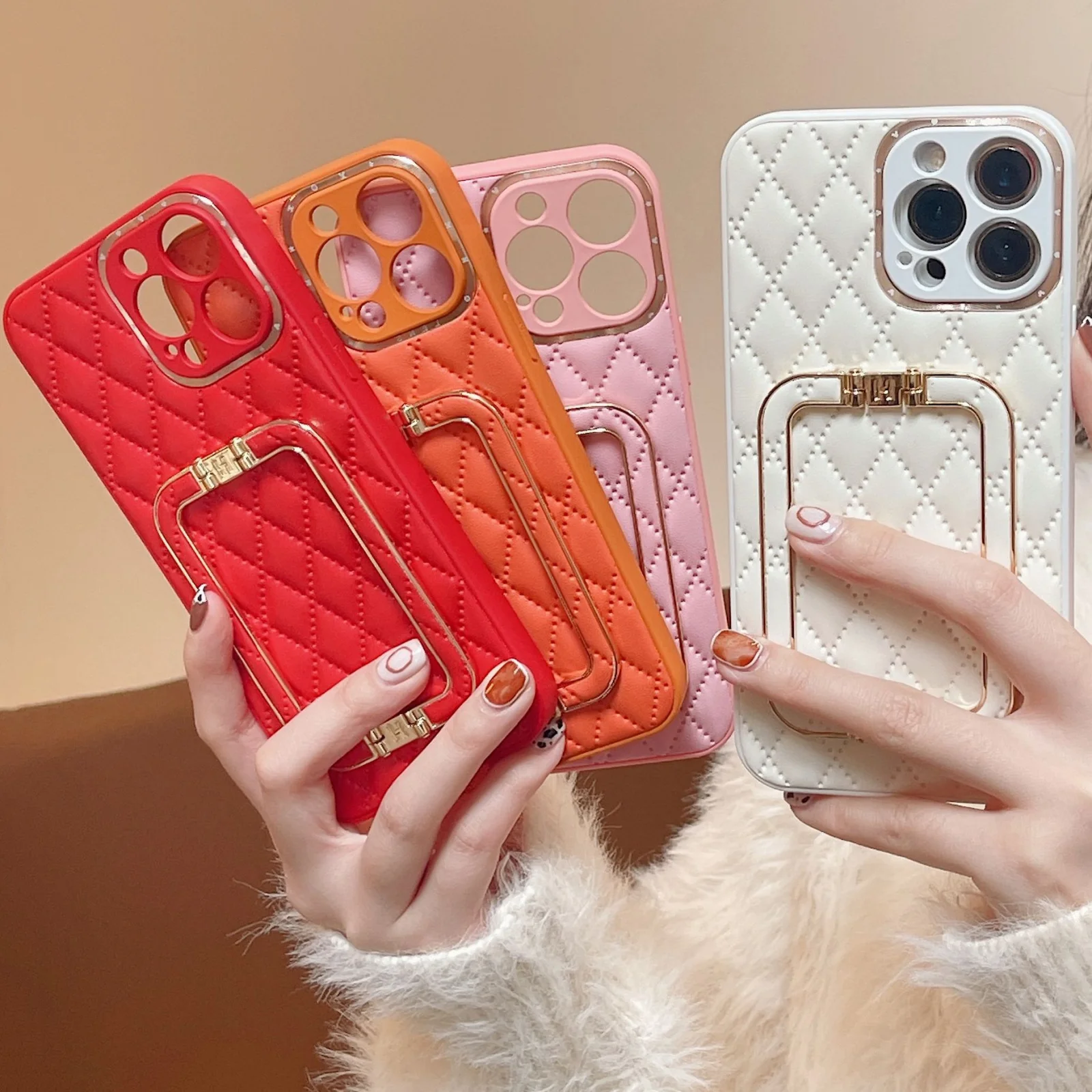 

Plaid Phone Case for iPhone 14 Pro Max Plus 5G Leaher Smartphone Case with Holder Shockproof Phone Case Leaher Protection Cover