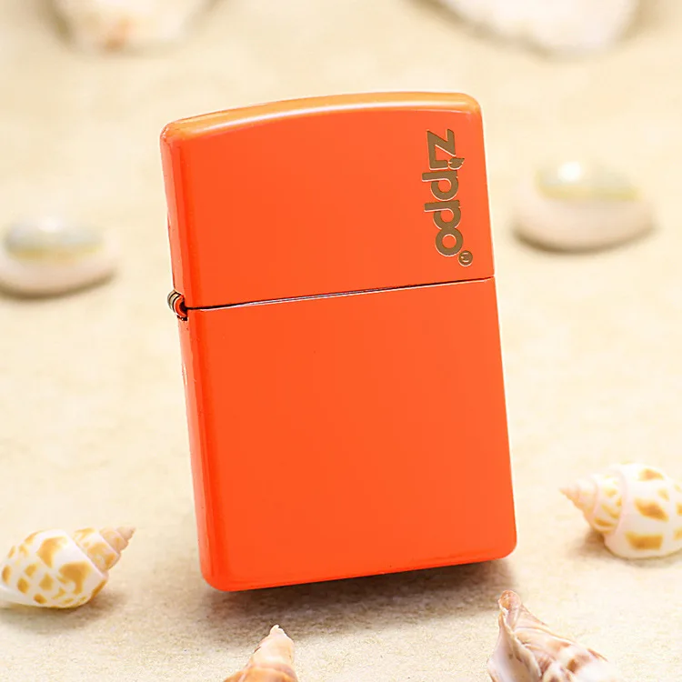 Genuine Zippo Orange baking paint oil lighter copper windproof cigarette Kerosene lighters Gift with anti-counterfeiting code