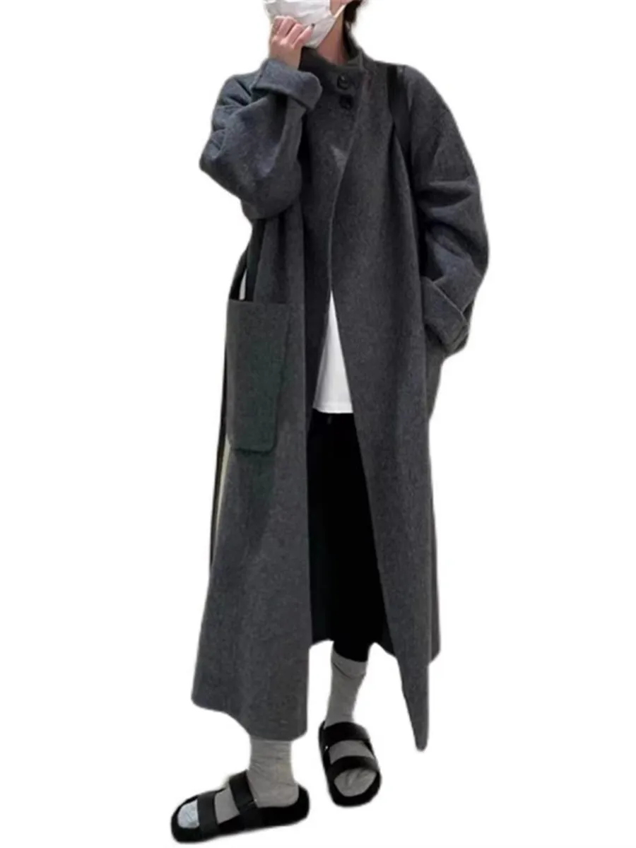 Двустороннее кашемировое пальто женское осень и зима 2024 новое длинное серое