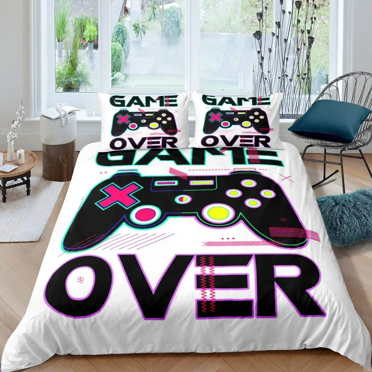 

Bedding Set Colorful Skull Bedding Black Neon Skeleton Bed Cover 3 Piece Galaxy Duvet Cover Gothic Bedspread