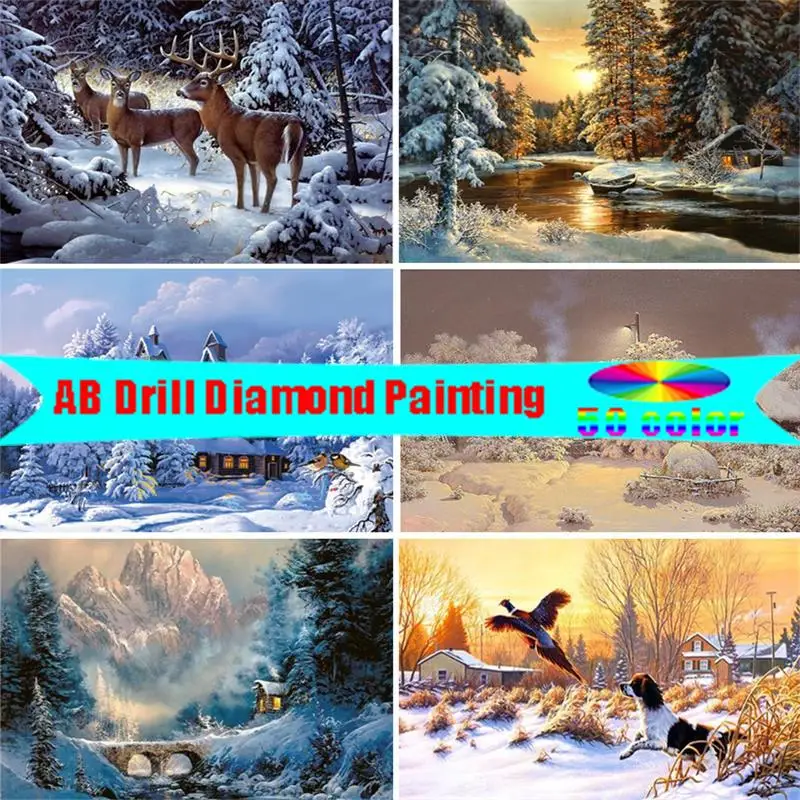 

DIY Landscape AB Diamond Painting Snow Winter Scenery Full Drill Embroidery Mosaic Forest and House Cross Stitch Kit Home Decor