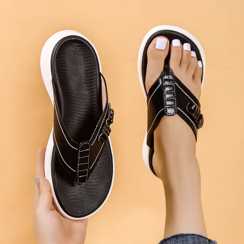 

2022 New Flats Flip Flops Women Slippers Non Slip Thick Wedges Women Sandals Summer Ladies Wear Beach Causal Dress Shoes Slides