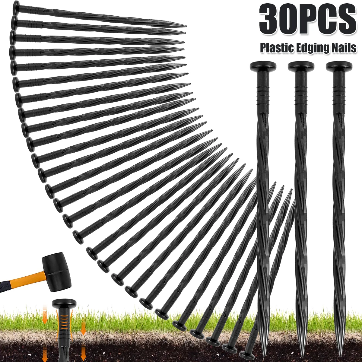 

Landscape Edging Nails 30Pcs 8in Plastic Sturdy Landscape Anchoring Spikes Spiral Edging Stakes Multipurpose Landscape Edging