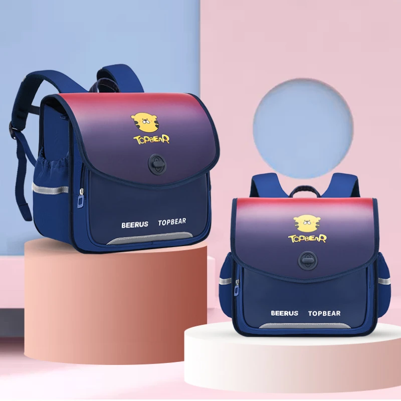 Horizontal British Children Primary School Bags New Large Fashion Grade 2-5 Girls Boys Rabbit PU Cartoon Gradient Backpacks Hot