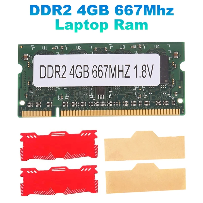 4GB DDR2 Laptop Ram Memory+Cooling Vest 667Mhz PC2 5300 SODIMM 2RX8 200 Pins For Intel AMD Laptop Memory