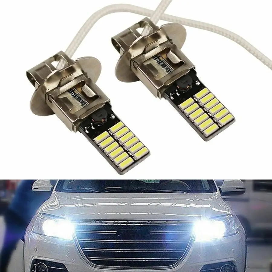 

2 шт. H3 6500K 24-SMD 4014 Яркая головная лампа Автомобильные противотуманные фары DRL Лампа светодиодная белая Великобритания