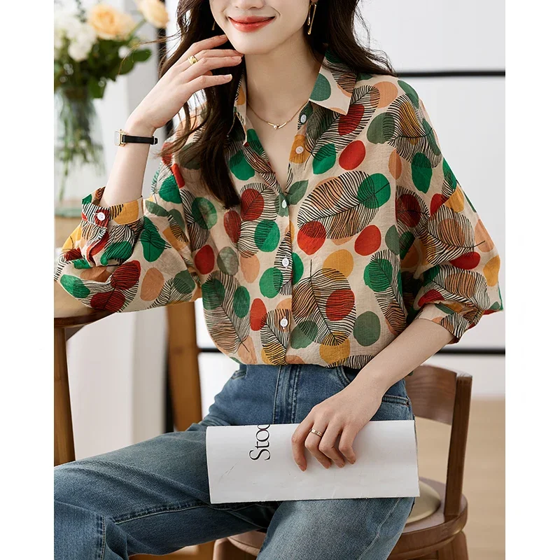 Шикарная Тонкая Повседневная женская шифоновая рубашка в стиле ретро с цветным
