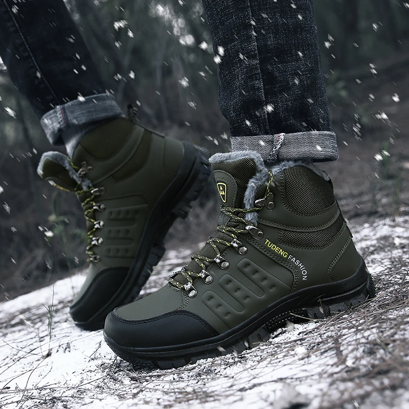 Short Plush Ankle Snow Boots Shoes for Men Outdoor Waterproof Casual Shoes Men Winter Warm Snow Boots with Fur Big 46