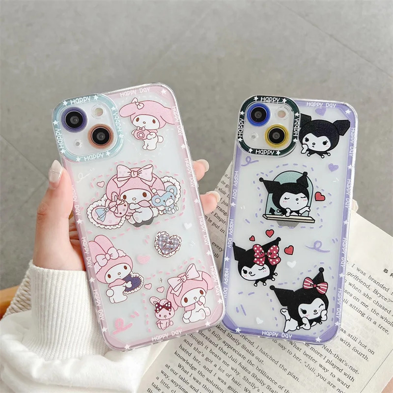 

Cartoon Melody Pink Purple Edge Transparent Phone Case Cover for IPhone 7 8 Plus 11 12 13 Pro X XR XS Max Shockproof Cases