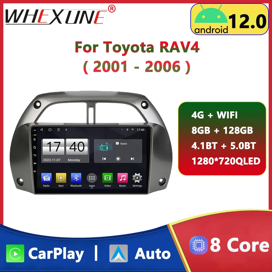 

4G 2din Android 12 Car Radio Multimedia Video Player For Toyota RAV4 Rav 4 2001 2002 2003 2004 2005 2006 Navigation GPS Carplay