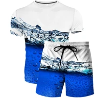 water drop pattern printing mens suit fashion t shirt shorts 2 piece set loose man sportswear suit casual streetwear outfits